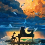 海边弹钢琴的女生动漫唯美图片